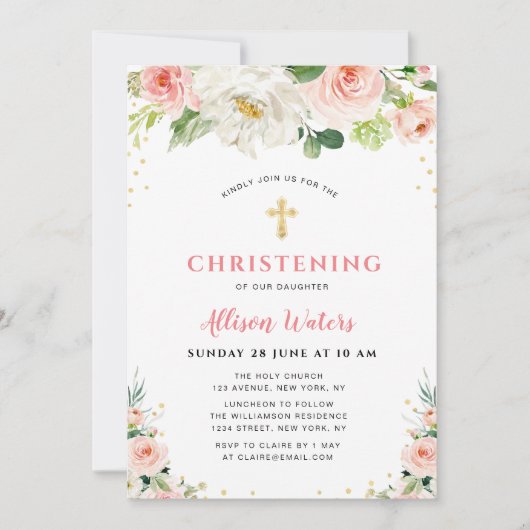 fleur rose rousse Invitation à baptiser (Devant)