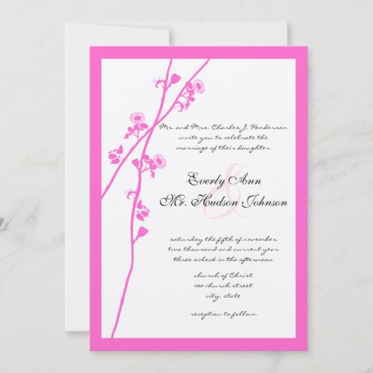 Fleur rose vif Faire-part de mariage (Devant)