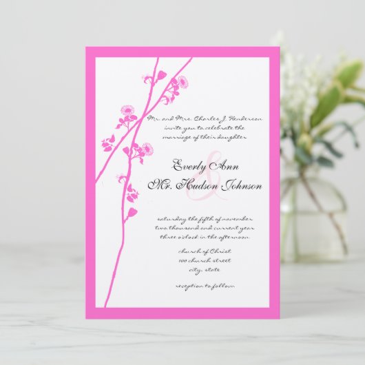 Fleur rose vif Faire-part de mariage (Debout devant)