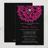 Fleur rose vif sur invitation de babille de mariag (Devant / Derrière)