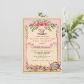 Fleur rose Vintage Tea Party Invitation Shabby Chi (Debout devant)