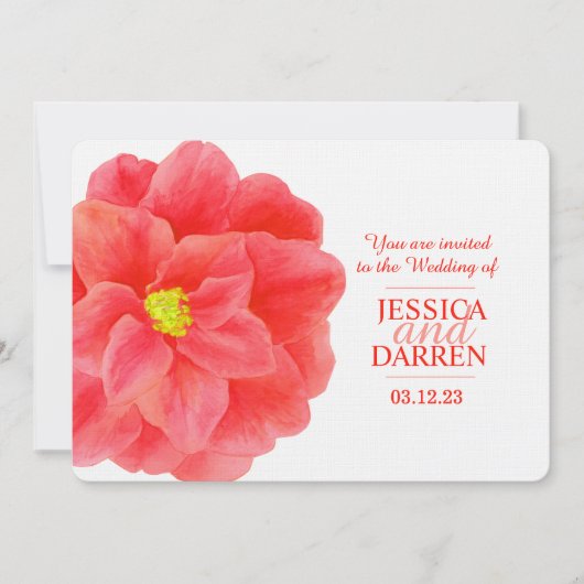 Fleur rouge camellia aquarelle invitation mariage (Devant)
