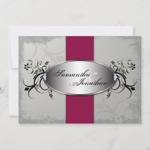 Fleur rouge cerisier gris Faire-part de mariage