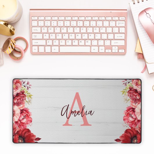 Fleur rouge élégante monogramme personnalisée