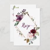 Fleur rouge foncé violet foncé encadrée RSVP (Devant / Derrière)
