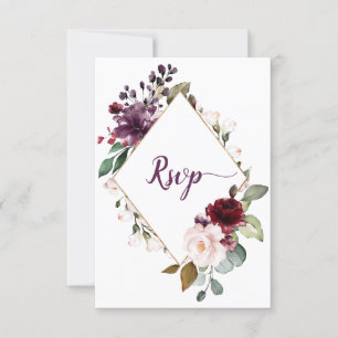 Fleur rouge foncé violet foncé encadrée RSVP