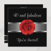 Fleur rouge Invitation Fabuleuse 40e (Devant / Derrière)