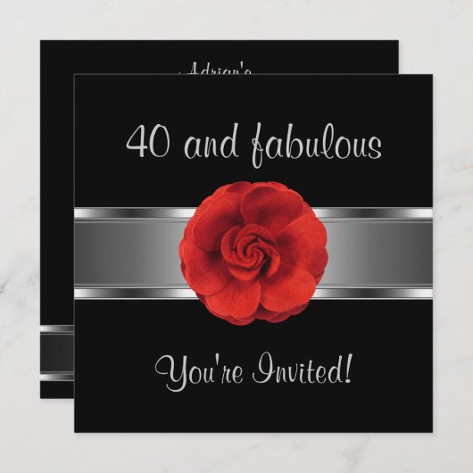 Fleur rouge Invitation Fabuleuse 40e (Devant / Derrière)