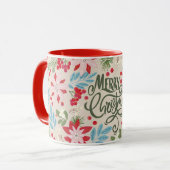Fleur rouge Noël lettrage Mug (Devant gauche)
