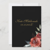 Fleur rouge noire Quinceanera invitation (Dos)