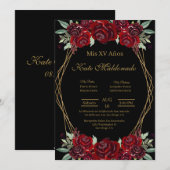 Fleur rouge noire Quinceanera invitation (Devant / Derrière)