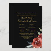 Fleur rouge noire Quinceanera invitation (Devant / Derrière)