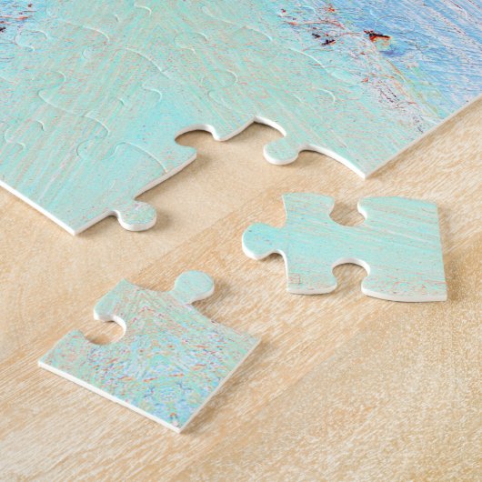 Fleur rouge orange étoile sur Puzzle bleu (Côté)