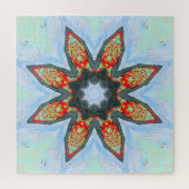 Fleur rouge orange étoile sur Puzzle bleu (Vertical)