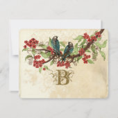 Fleur rouge Vintage Oiseaux de mariage RSVP (Dos)