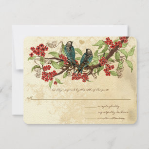Fleur rouge Vintage Oiseaux de mariage RSVP