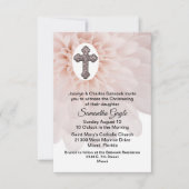 Fleur rousse et Croix Bébé Christening Invitation (Devant)