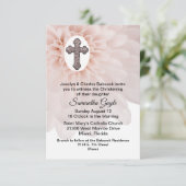 Fleur rousse et Croix Bébé Christening Invitation (Debout devant)