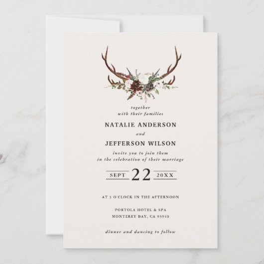 Fleur rustique et bois de cerf invitation de maria (Devant)