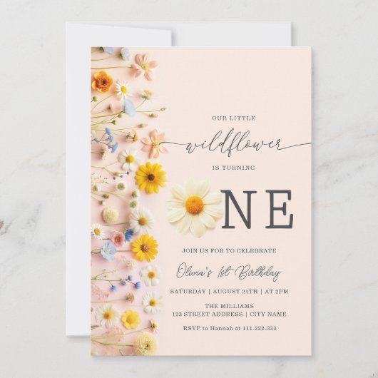 Fleur sauvage 1er anniversaire Invitation (Devant)