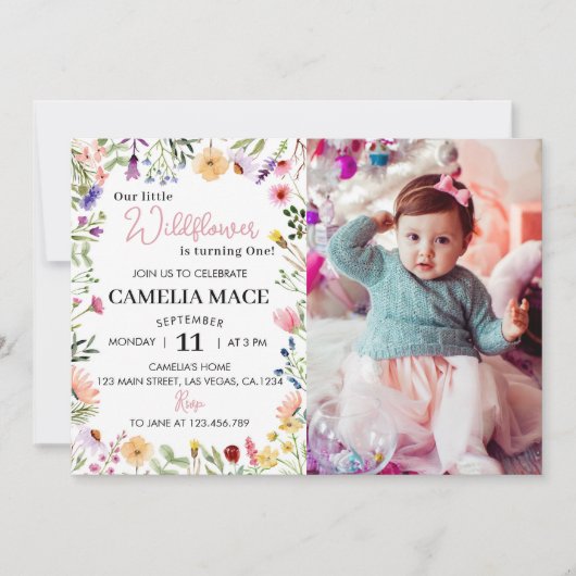 Fleur sauvage 1er anniversaire Invitation (Devant)