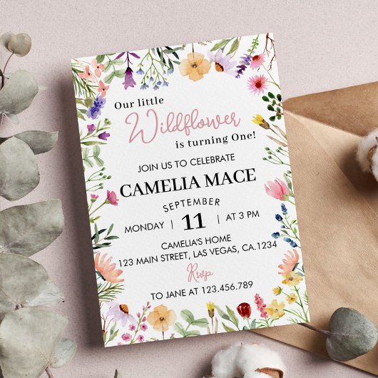 Fleur sauvage 1er anniversaire Invitation