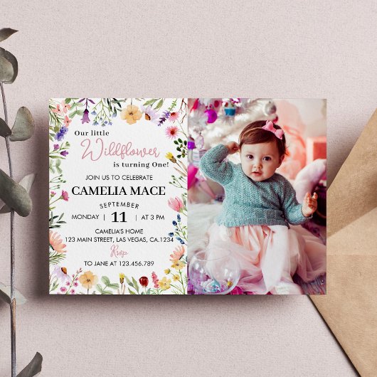 Fleur sauvage 1er anniversaire Invitation