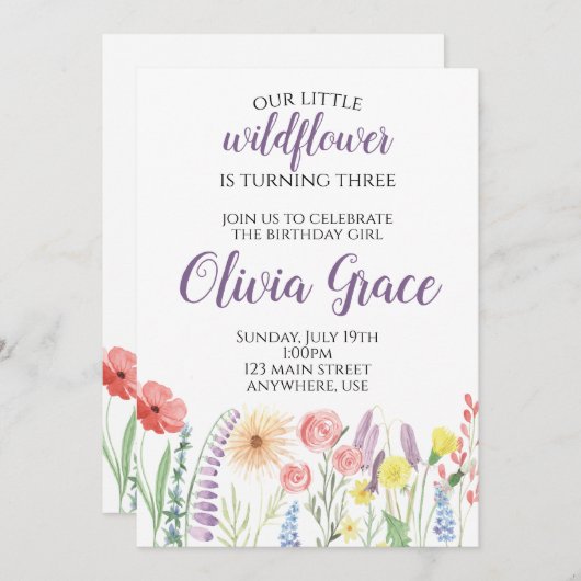 Fleur sauvage anniversaire Invitation (Devant / Derrière)