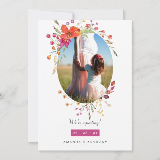 Fleur sauvage Aquarelle Faire-part de grossesse (Devant)