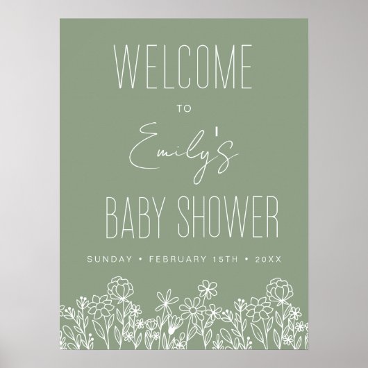 Fleur sauvage Baby shower Affiche de bienvenue Sag (Devant)