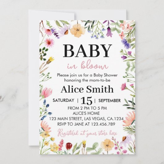 Fleur sauvage Baby shower Invitation bébé en fleur (Devant)
