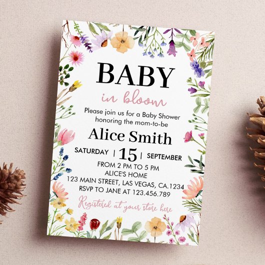 Fleur sauvage Baby shower Invitation bébé en fleur