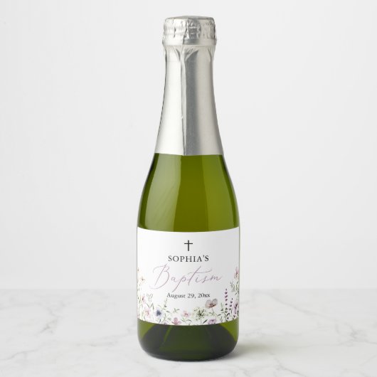 Fleur sauvage Baptême de fille Étiquette de boutei (Devant)
