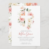 Fleur sauvage Baptême Invitation fille (Devant / Derrière)