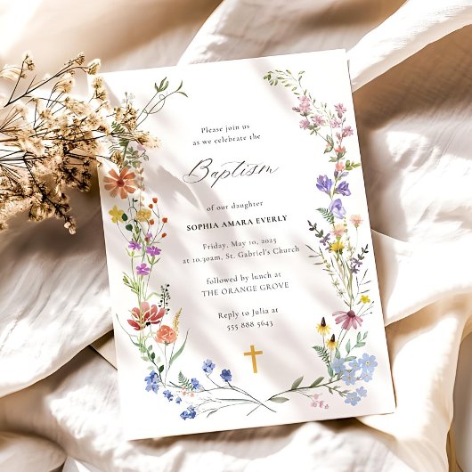Fleur sauvage Baptême Invitation Modèle Christenin