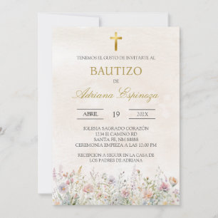 Fleur sauvage beige Baptême espagnol Invitation