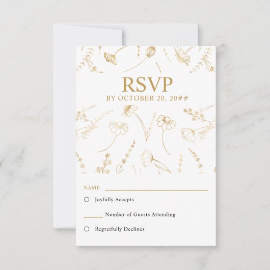 Fleur sauvage blanc et or croquis mariage RSVP (Devant)