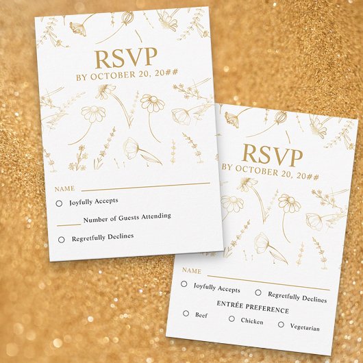 Fleur sauvage blanc et or croquis mariage RSVP