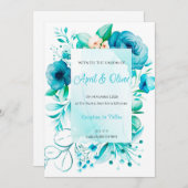 Fleur sauvage bleu Faire-part de mariage (Devant / Derrière)