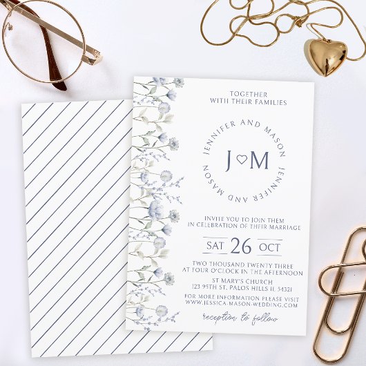 Fleur sauvage bleu fleurs minuscules faire-part de