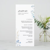 Fleur sauvage bleu Monogramme Mariage plat menu (Debout devant)