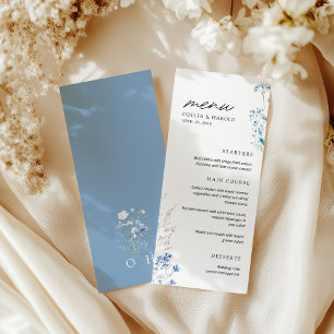 Fleur sauvage bleu Monogramme Mariage plat menu