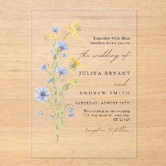 Fleur Sauvage Bleue Invitation de mariage en acryl