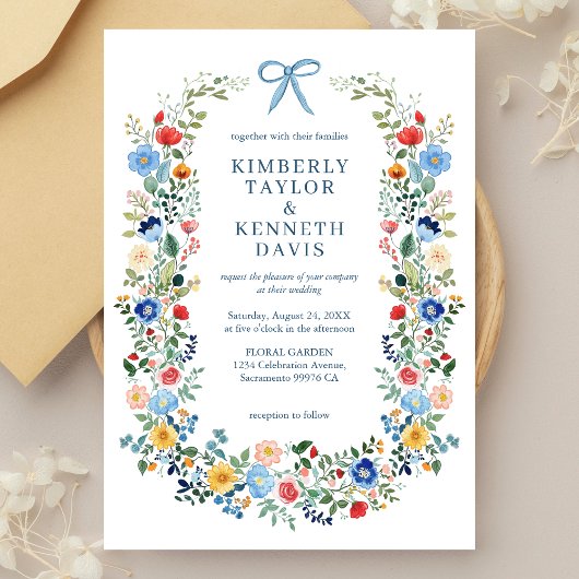 Fleur sauvage Blue Bow Garden Invitation de mariag
