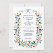 Fleur sauvage Blue Bow Garden Invitation de mariag (Devant)