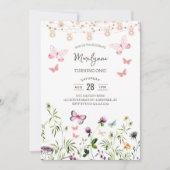 Fleur sauvage Boho 1er anniversaire Invitation (Devant)