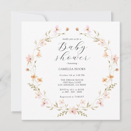 Fleur sauvage Boho Baby shower Invitation (Devant)