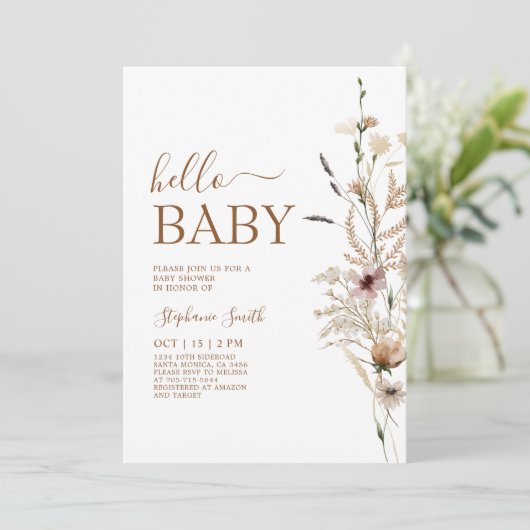Fleur sauvage Boho Baby shower Invitation (Debout devant)