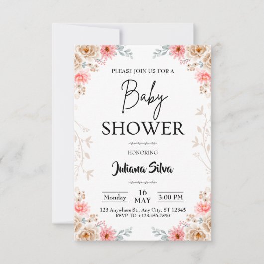Fleur sauvage Boho Baby shower Invitation (Devant)