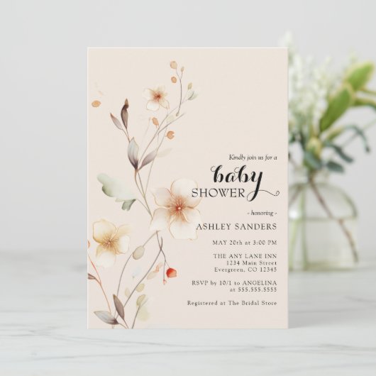 Fleur sauvage Boho Baby shower Invitation (Debout devant)